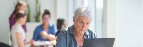 An educator using a laptop.